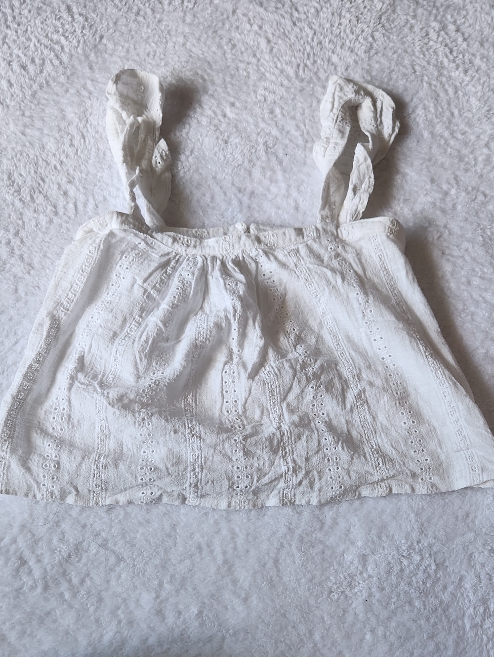 Cropped White Eyelet Tie-Strap Tank Top Size S